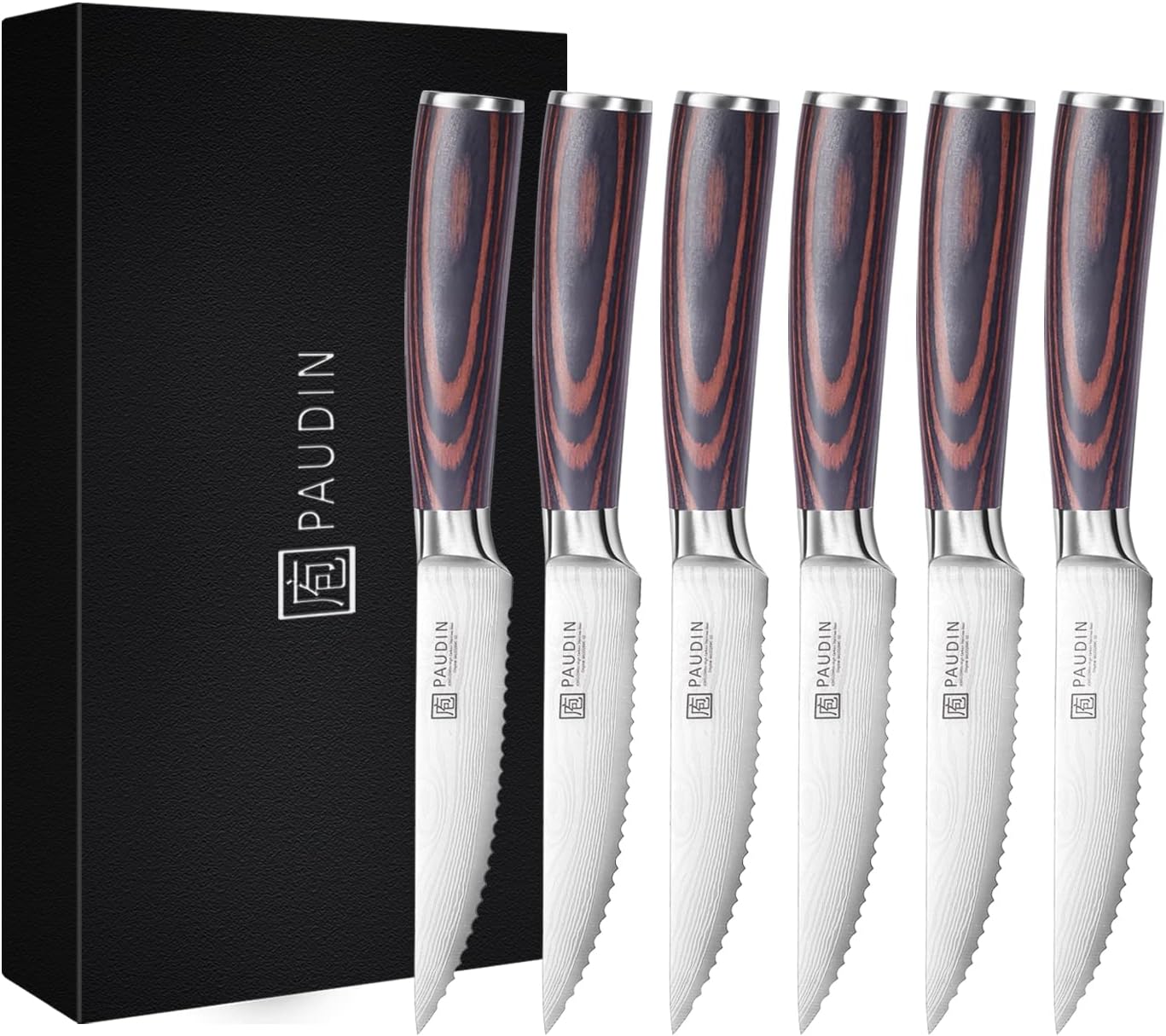PAUDIN Steak Knives Set of 6, Kitchen Steak Knife 4.5 Inch, High Carbon Stainles...