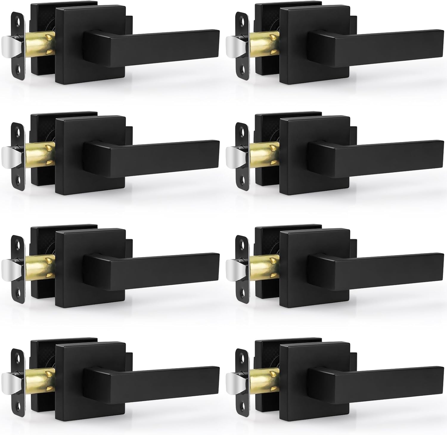 8 Pack Passage Door Handles Matte Black Door Levers, Interior Door Knobs Square...