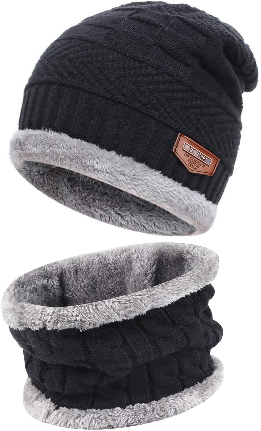 FZ FANTASTIC ZONE Mens Womens Winter Beanie Hat Scarf Set Warm Knit Thick Fleece...