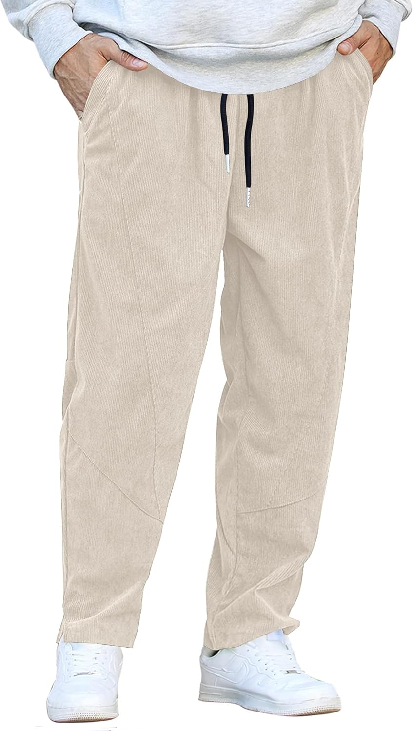 COOFANDY Men's Corduroy Pants Elastic Waist Drawstring Harem Pants Fashion Loose...