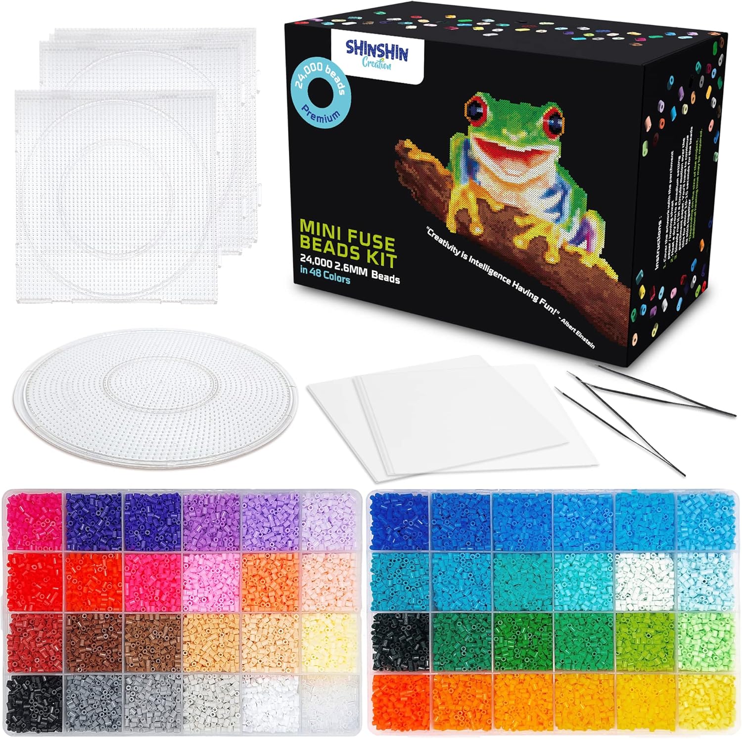 24,000 Mini Fuse Beads Kit for Adults - 48 Colors Tiny 2.6mm Beads, 5 Pegboards,...