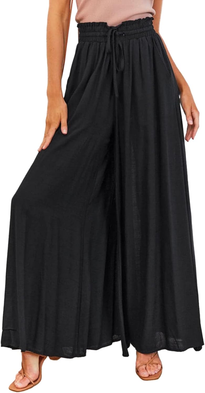 Dokotoo Pants for Women Casual Elastic Waist Wide Leg Pants with Pockets Large 1...