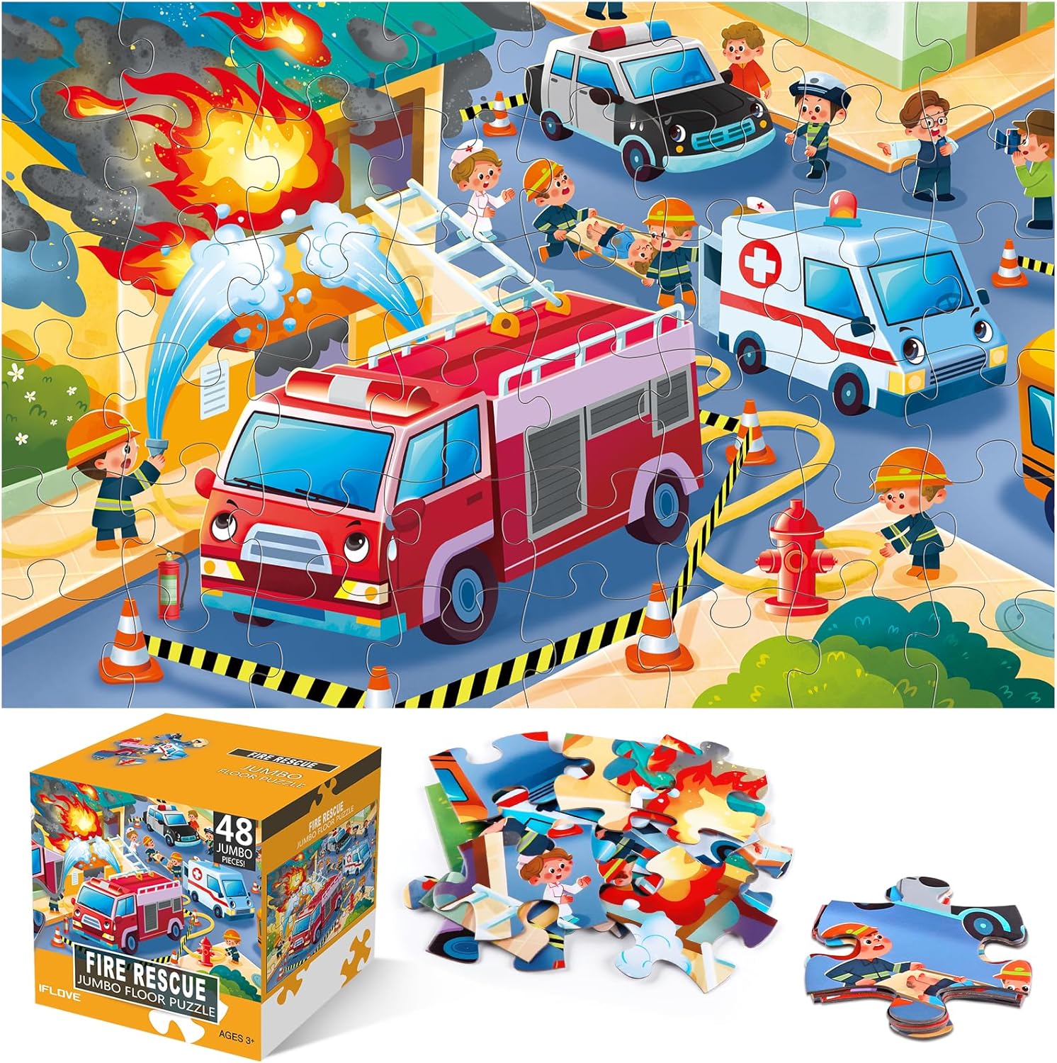 Jumbo Floor Puzzle for Kids,Fire Rescue Jigsaw Large Puzzles,48 Piece Firefighte...