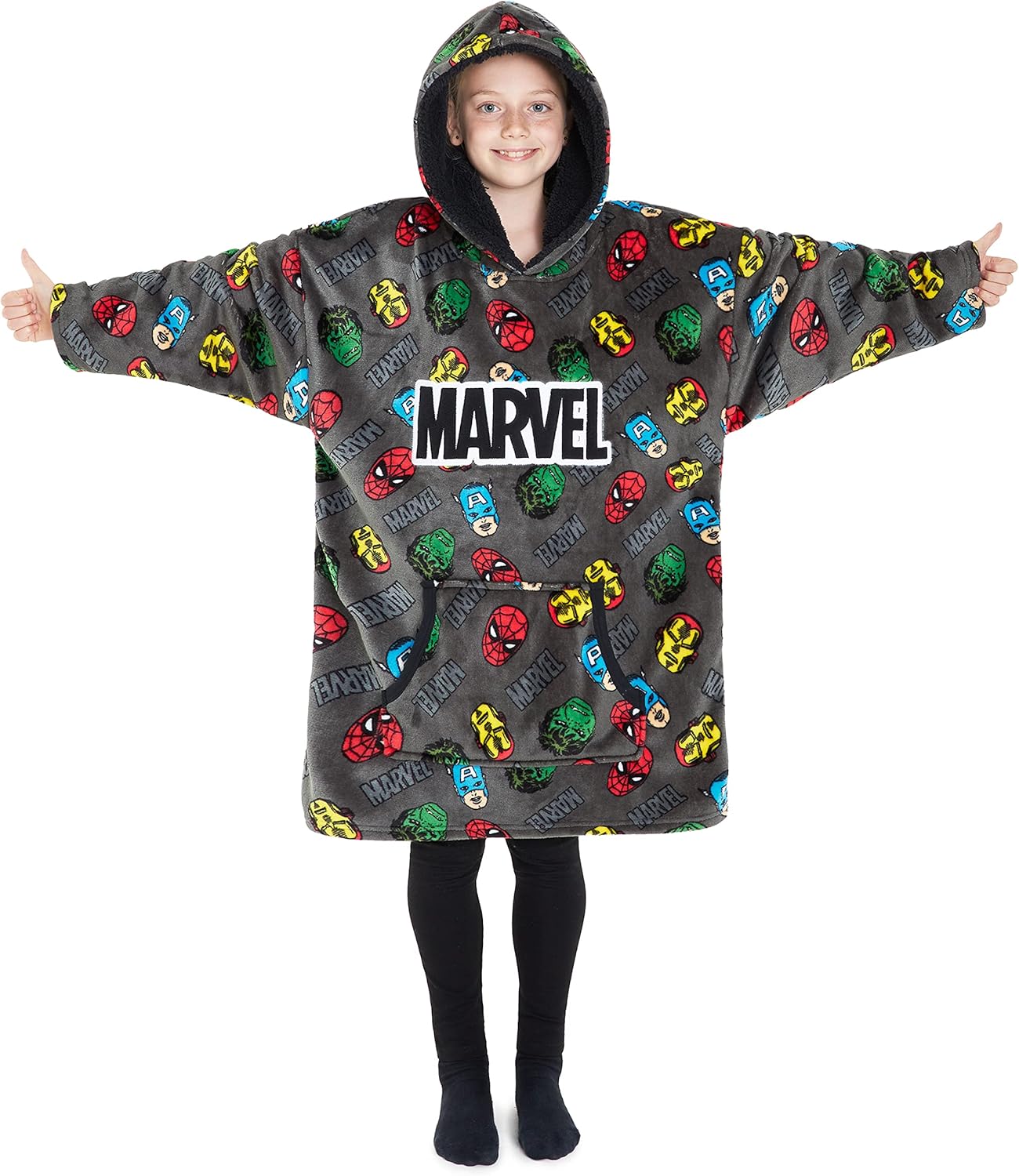 Marvel Oversized Hoodie Blanket for Kids, Black Panther Avengers Gifts for Boys...