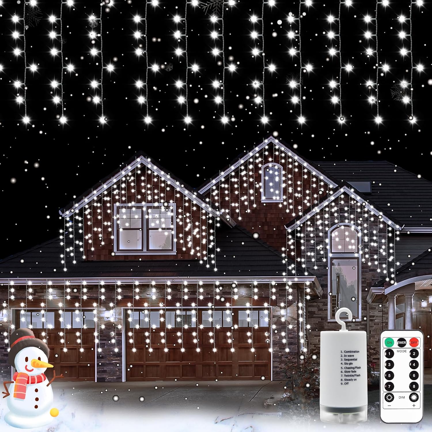 Christmas Icicle Lights Battery Operated White String Outdoor with Remote,Timer,...