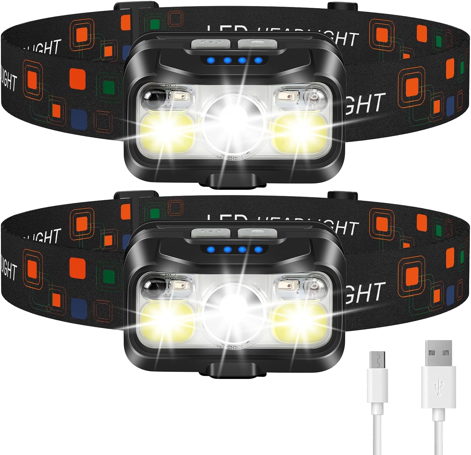 LHKNL Headlamp Rechargeable, 1200 Lumen Super Bright Motion Sensor Head Lamp Fla...