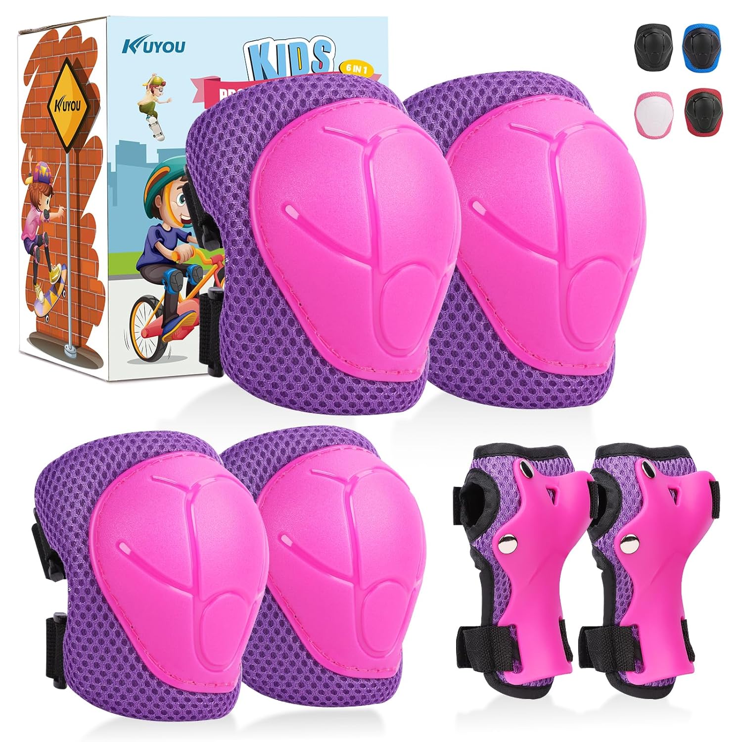 Kids Knee Pads with Gift Box,6 in 1 Protective Gear Set with Elbow Pads,Wrist Gu...