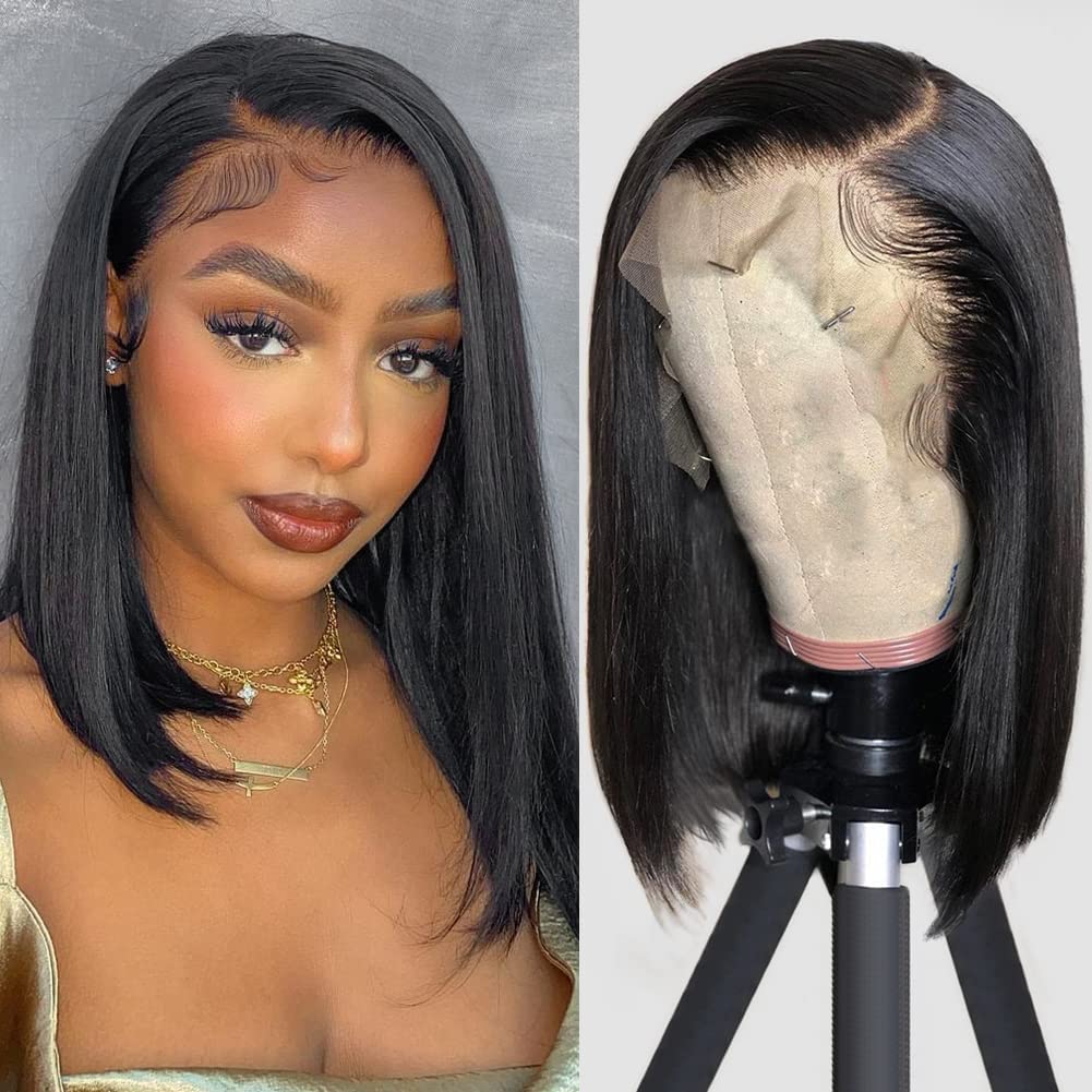 Bob Wig Human Hair 13x4 HD Lace Front Wig Glueless Wigs Human Hair Pre Plucked S...