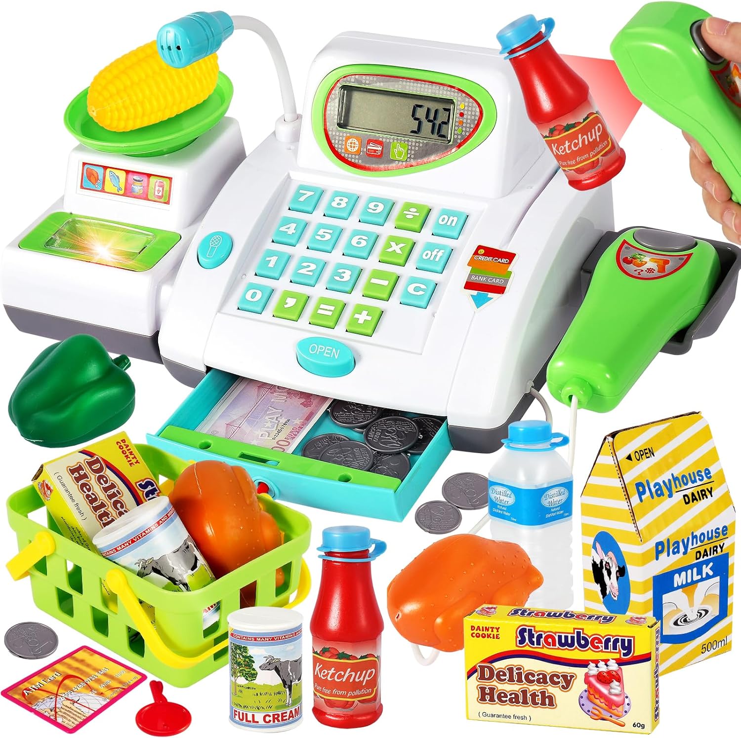 HERSITY Childs Big Toy Till Cash Register with Scanner, Kids Shopping Till Play...