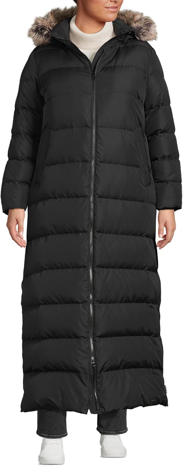 Lands' End Women's Down Maxi Winter Coat Medium Black