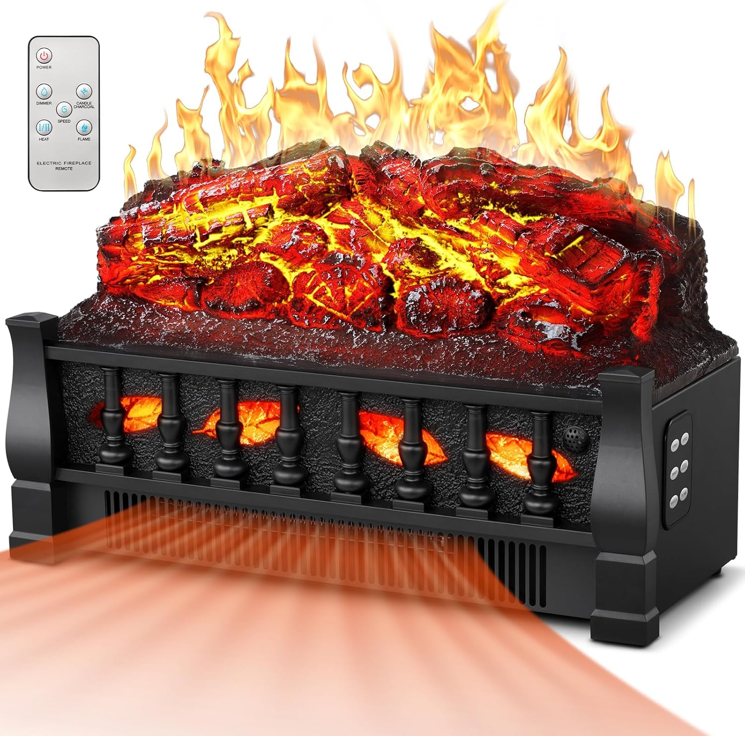 Joy Pebble Electric Fireplace Insert Log Heater 21",750W/1500W Adjustable 5 Flam...