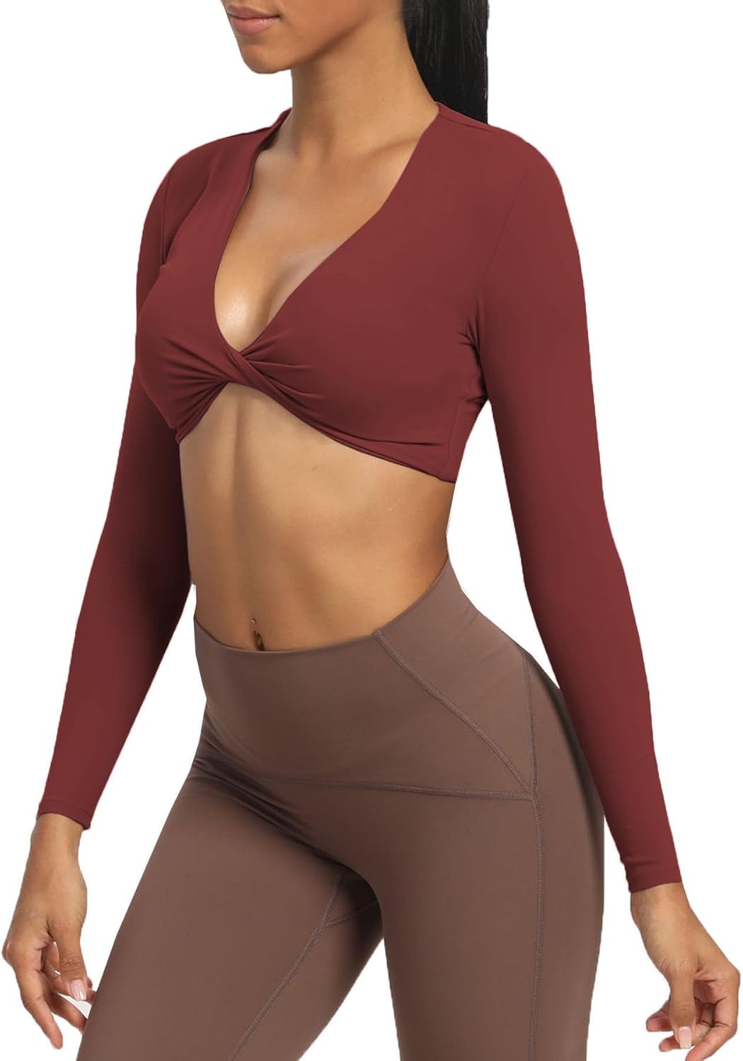 Aoxjox Long Sleeve Crop Tops for Women Sienna Twist Deep V Workout Crop T Shirt...