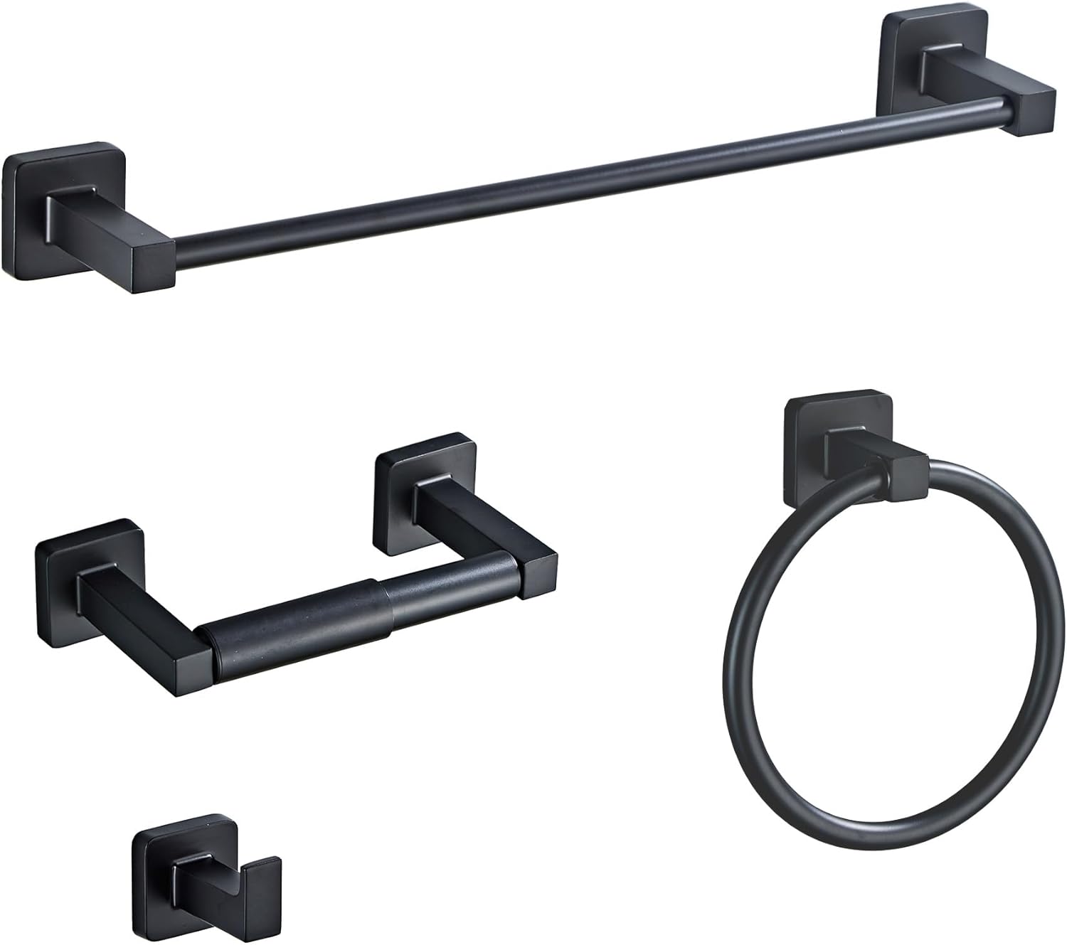 Matte Black Bathroom Hardware Set 4 Pieces,Towel Bar Set Stainless Steel Wall Mo...