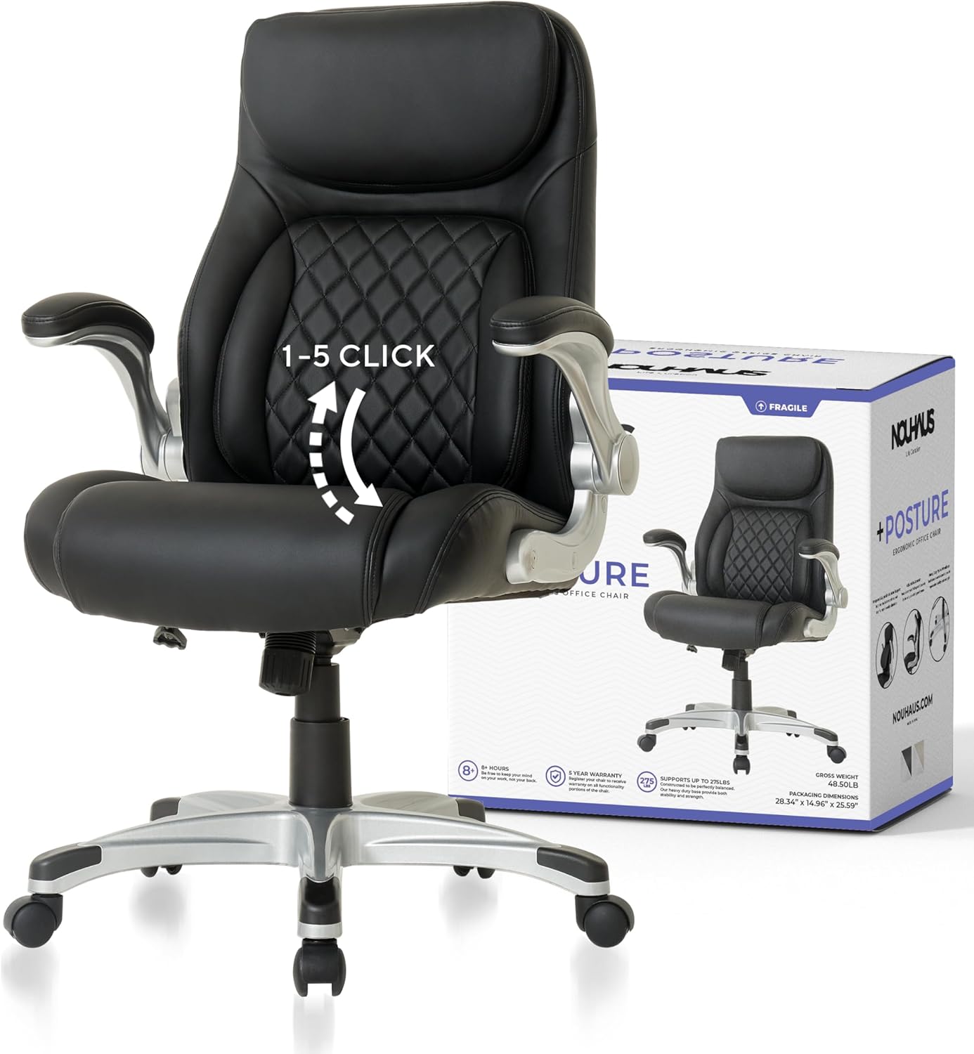 Nouhaus +Posture Ergonomic PU Leather Office Chair. Click5 Lumbar Support with F...