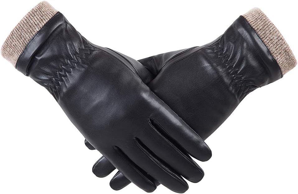 REDESS Winter Leather Gloves for Women, Wool Fleece Lined Warm Gloves, Touchscre...