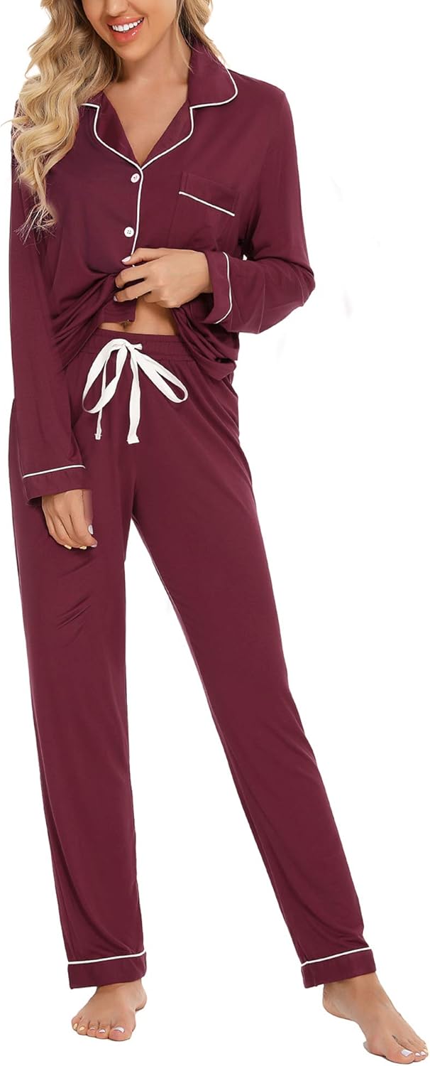 Senert Pajamas Set For Women Long Sleeve Sleepwear Soft Button Down Shirt with L...