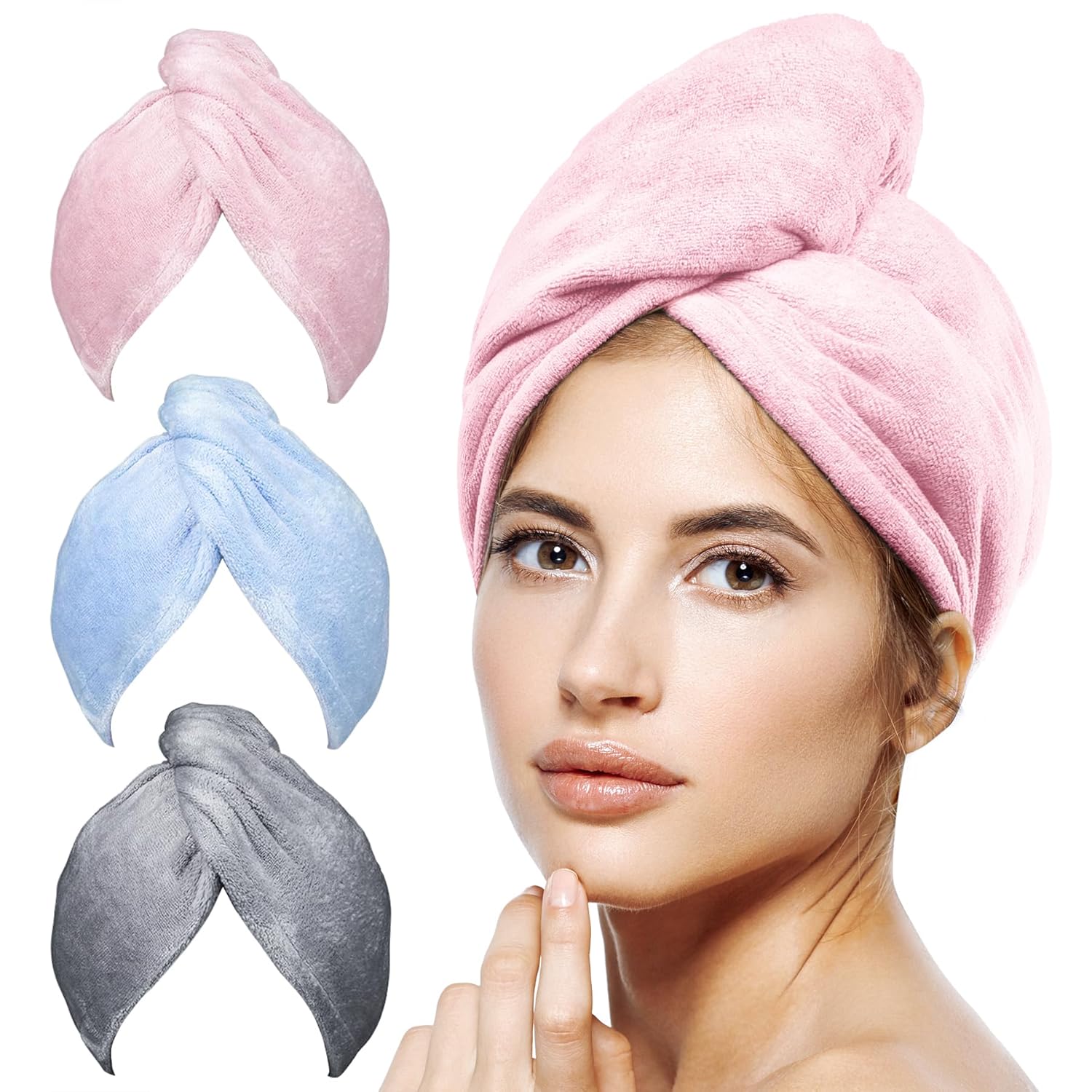 POPCHOSE Microfiber Hair Towel Wrap, Ultra Absorbent, Fast Drying, No Frizz, Sof...