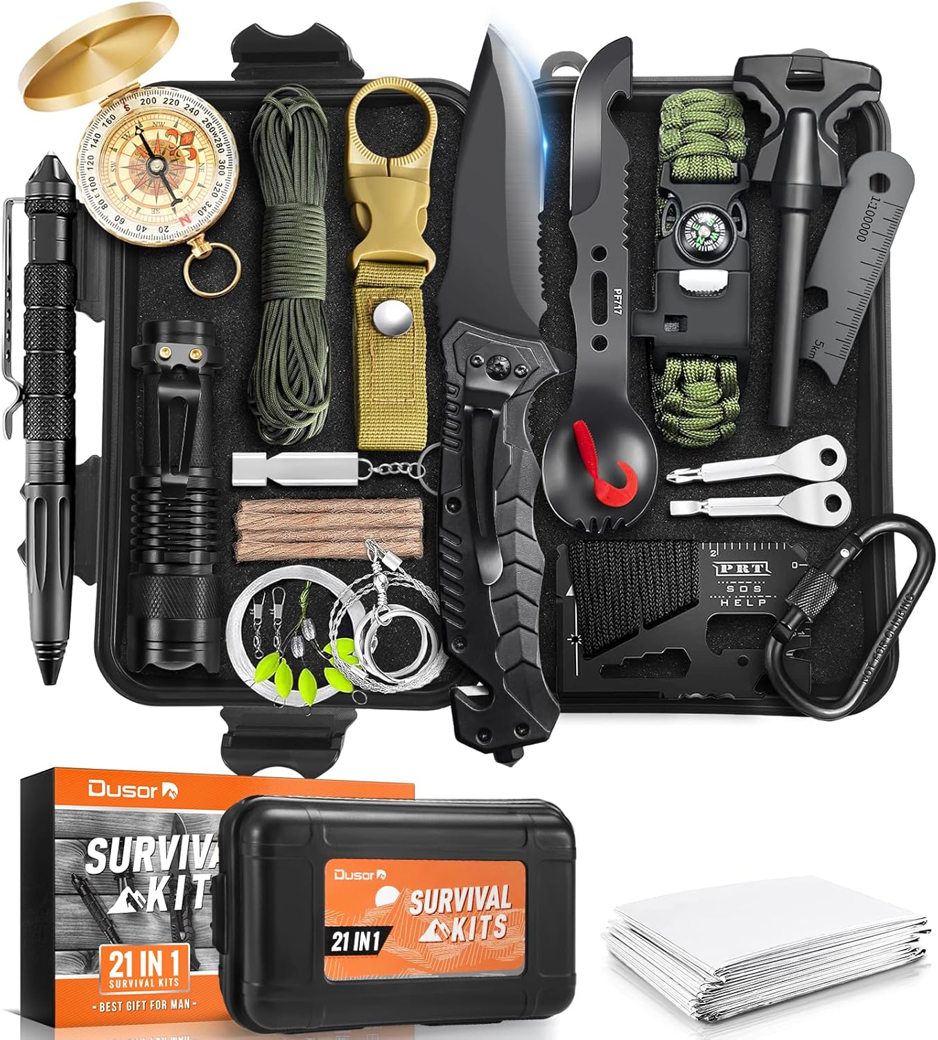Dusor 21 in 1 Survival Kit Gifts for Men Him, Hunting Fishing Gifts for Men Dad,...