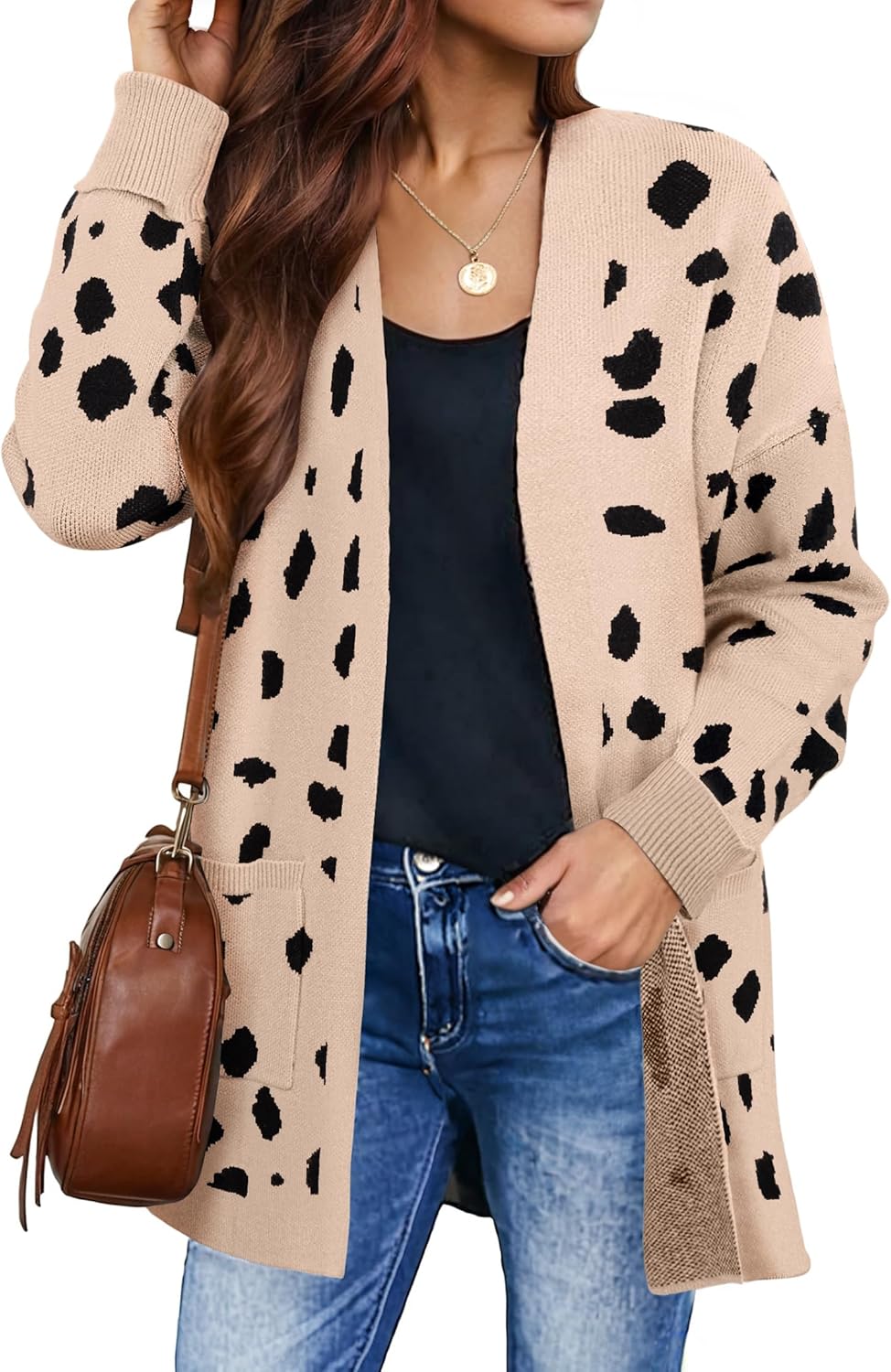 ZESICA Women's 2024 Fall Winter Long Sleeves Open Front Leopard Print Knitted Sw...