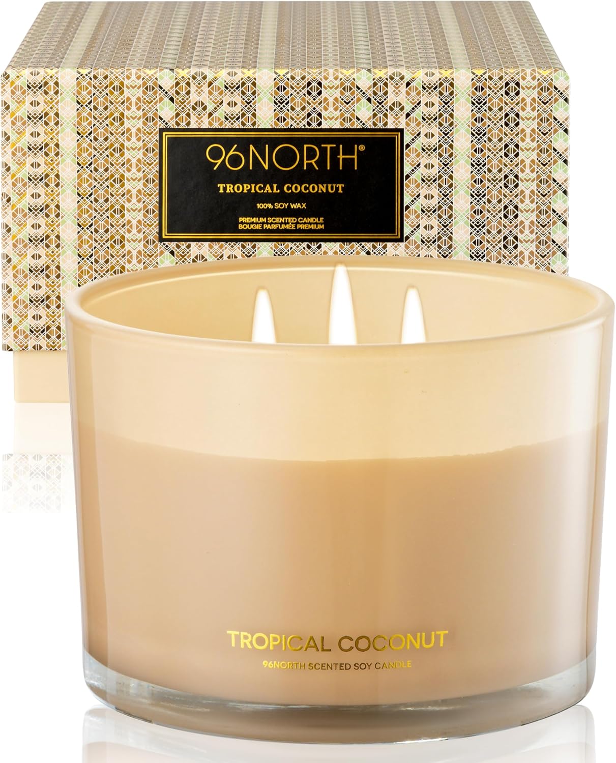 96NORTH Luxury Coconut Soy Candle | Large 3 Wick Jar Candle | Up to 50 Hours Bur...