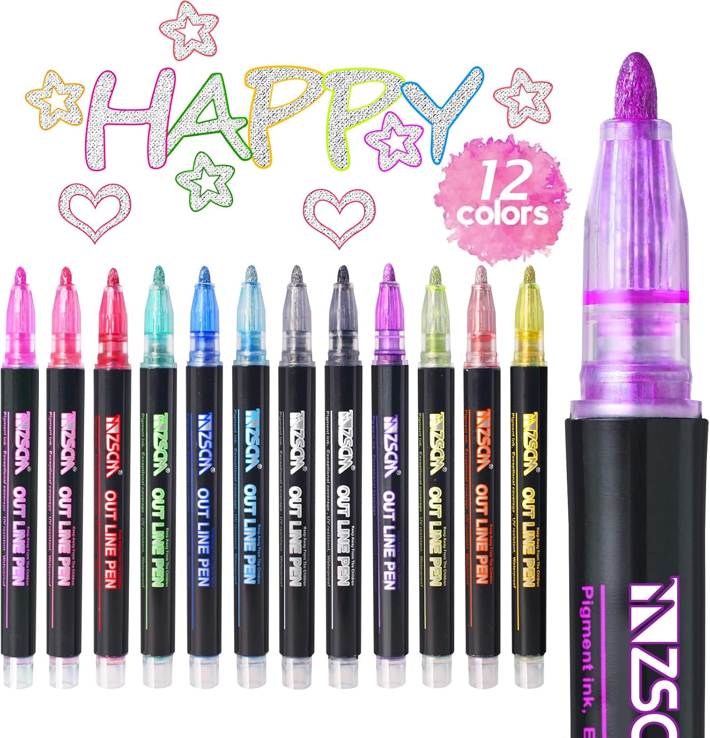 ZSCM Super Squiggles Outline Metallic Marker Pens, Stocking Stuffers for Teen, D...
