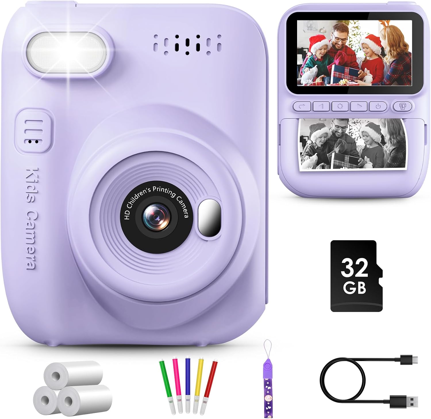 GREENKINDER Kids Camera Instant Print, 3.0'' Large Screen Instant Camera for Kid...