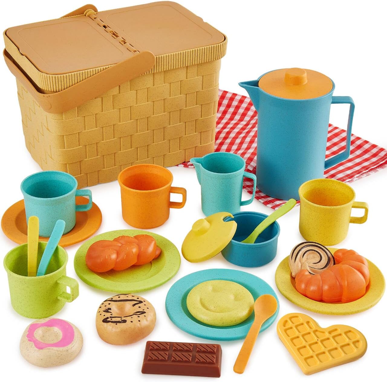 HERSITY Tea Party Set Picnic Toy, Afternoon Tea Playset with Dessert Picnic Bask...