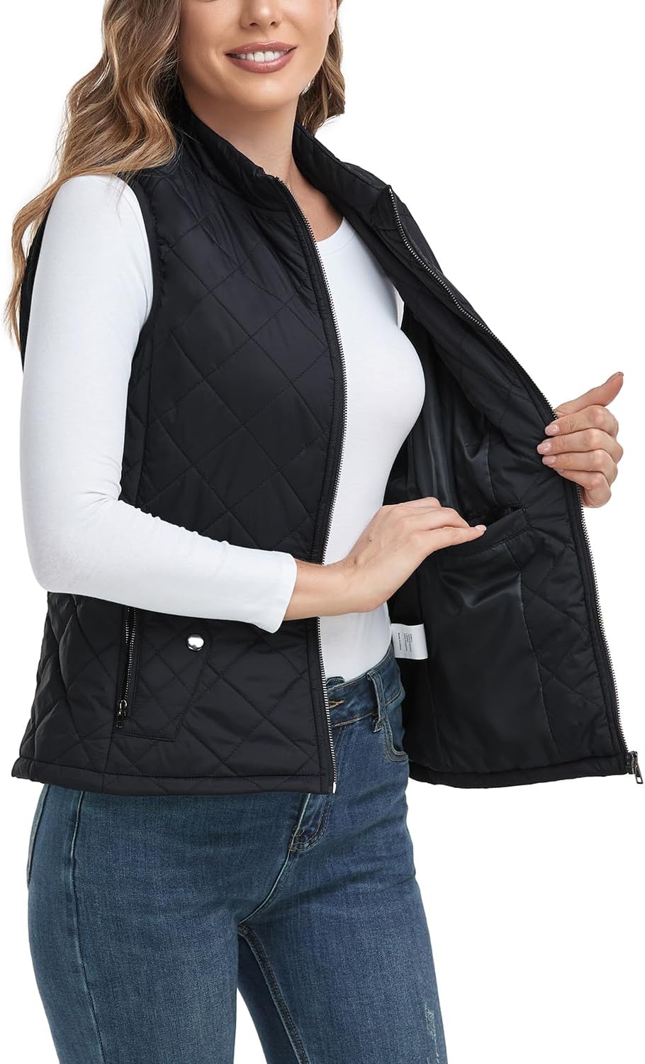 LONGKING 2024 Upgraded, Women's Outwear Vest With One Inner Pocket - Stand Colla...