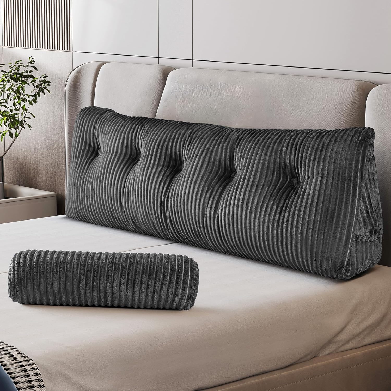 Z-hom Queen Pillow Headboard with 2 Roll Pillow, Triangular Wedge Headboard Pill...