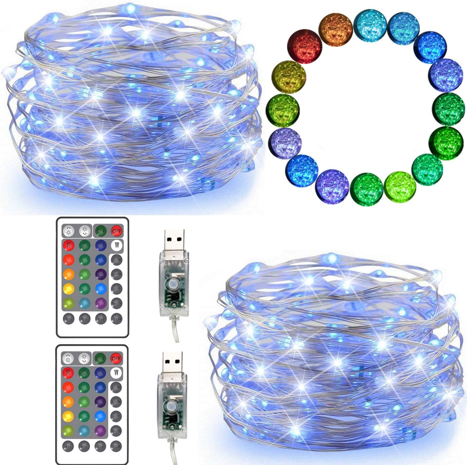 FANSIR LED String Lights, 2 Set 50 Led USB Powered Multi Color Changing String L...