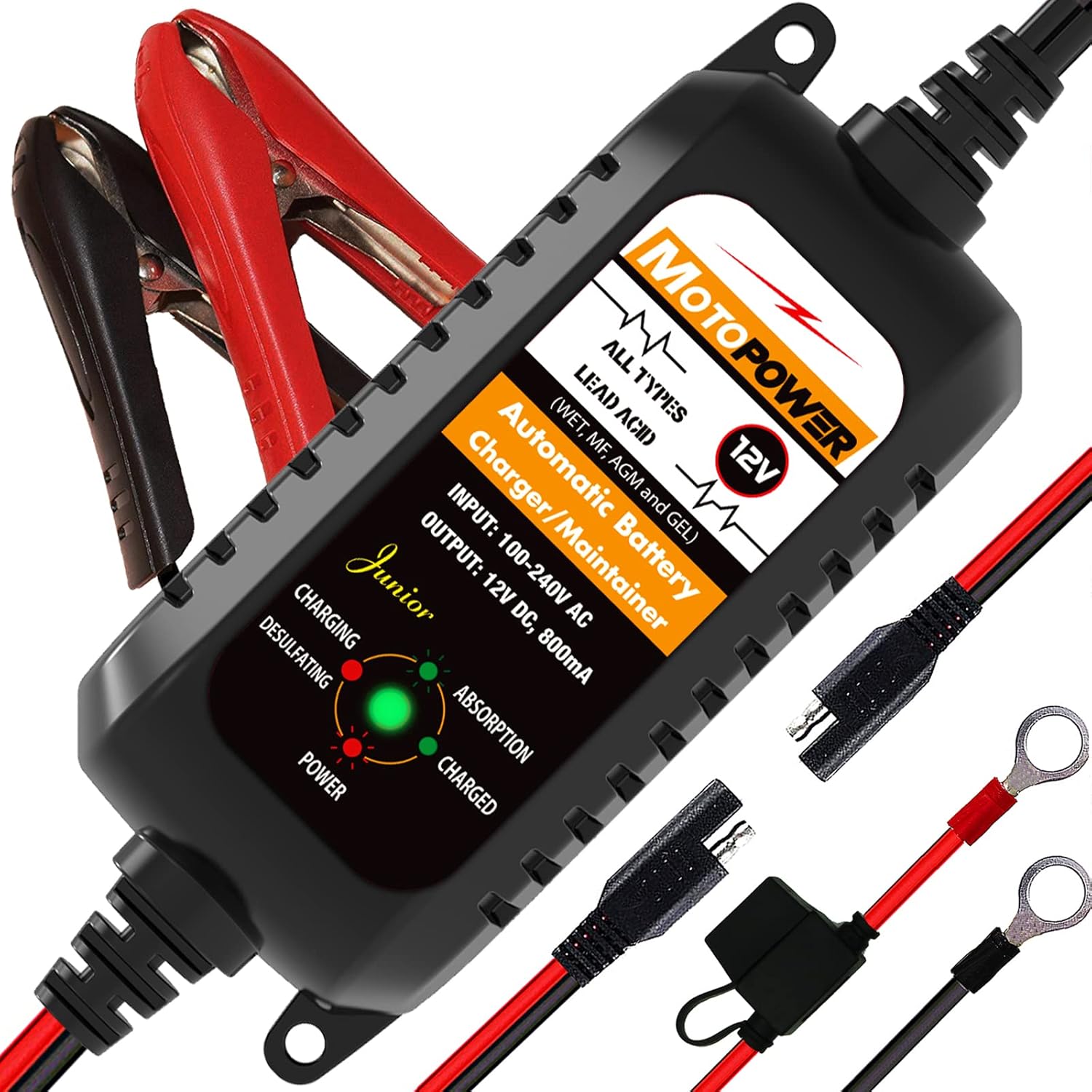 MOTOPOWER MP00205A 12V 800mA Fully Automatic Battery Charger/Maintainer - UK Plu...