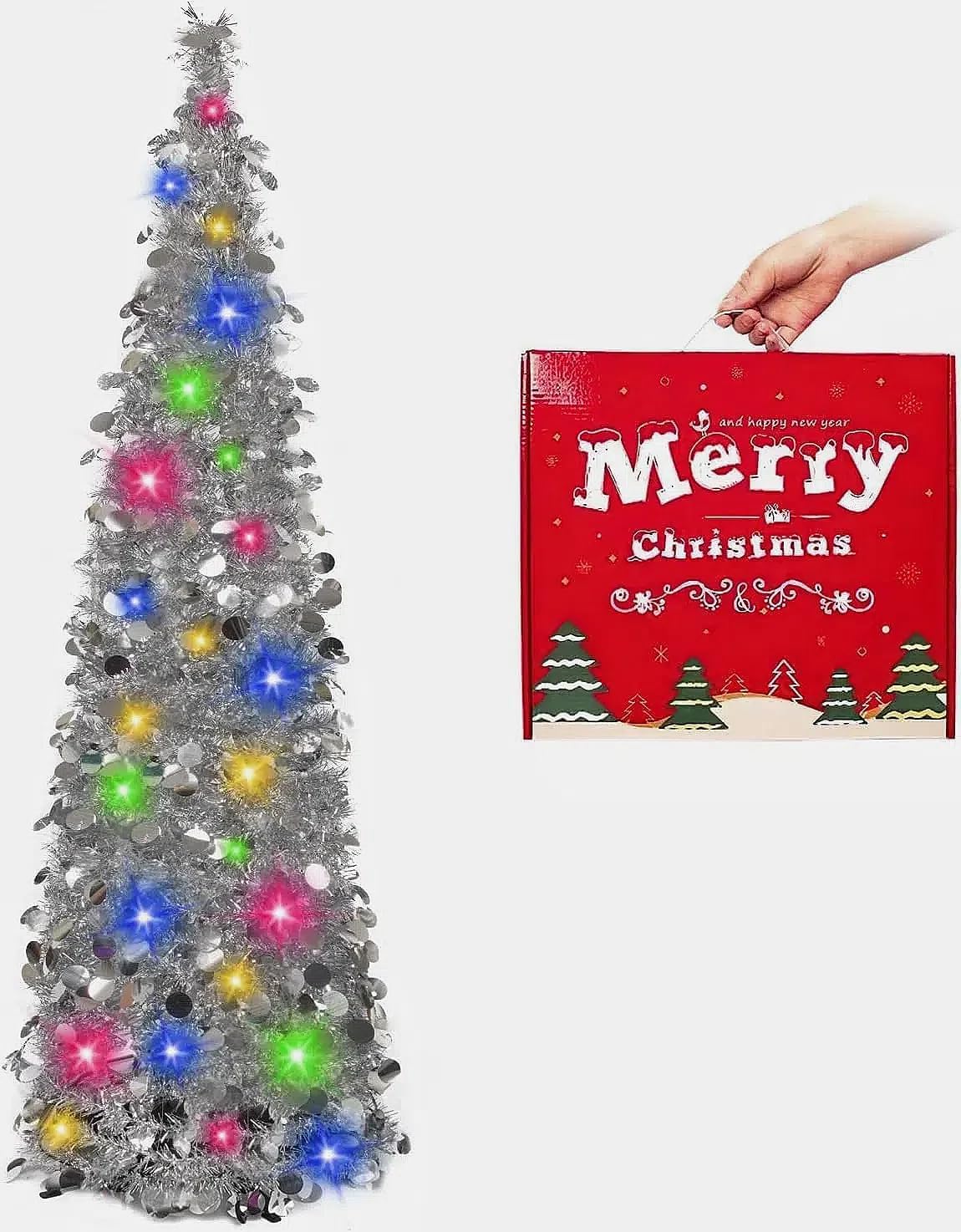 N&T NIETING Christmas Tree, 5ft Collapsible Pop Up Christmas Tree Silver Tinsel...