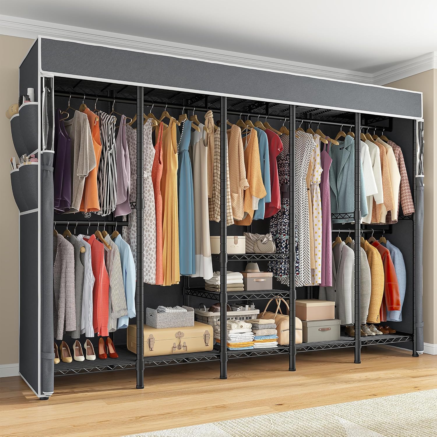Raybee 90.6" W Clothes Rack with Cover Heavy Duty Clothing Rack with Cover Loads...