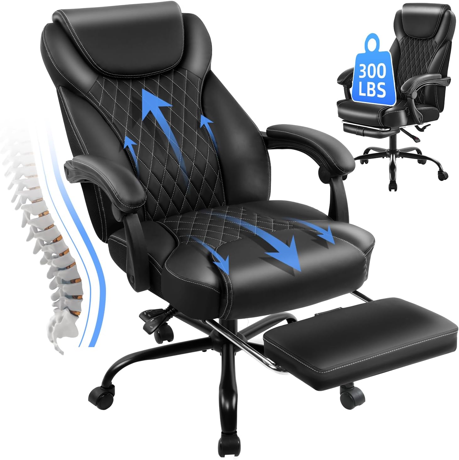 Office Chair, Big and Tall Office Chair with Foot Rest Ergonomic Office Chair Ho...