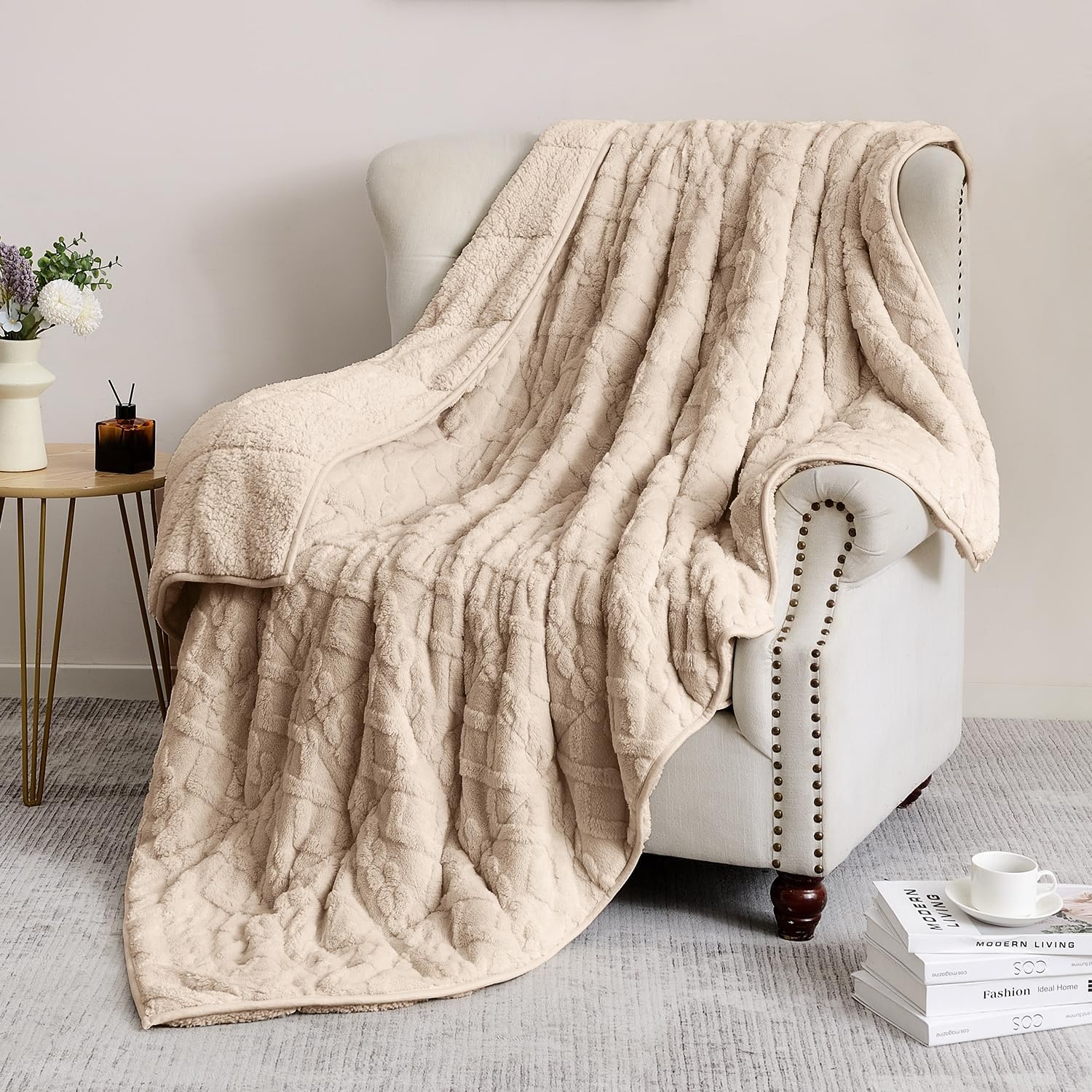 Uttermara Jacquard Weighted Blanket for Adults, Cable Knitting Pattern Heavy Bla...