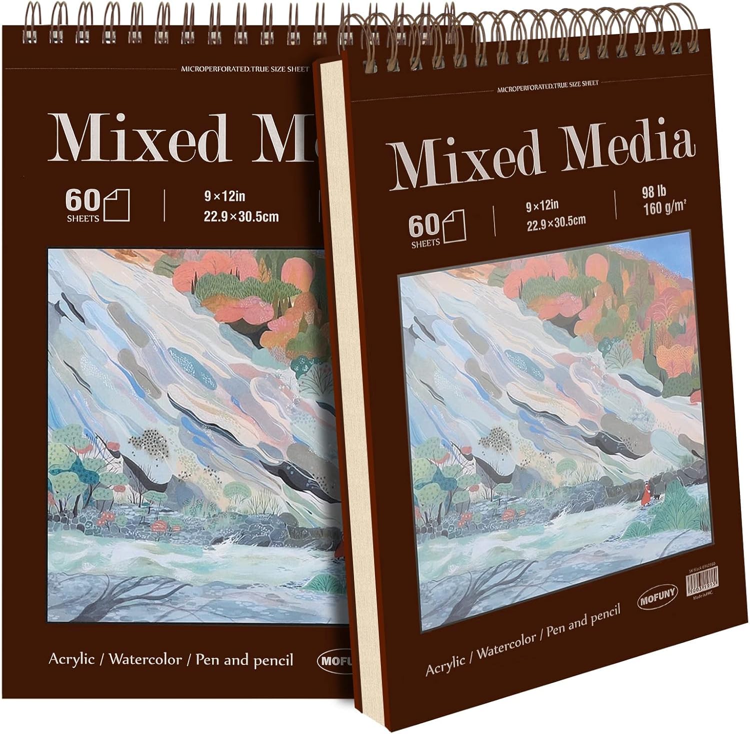 Mixed Media Sketch Pad, 9 x 12 inches, 60 Sheets Each (98lb/160gsm), 2 Pack, Hea...