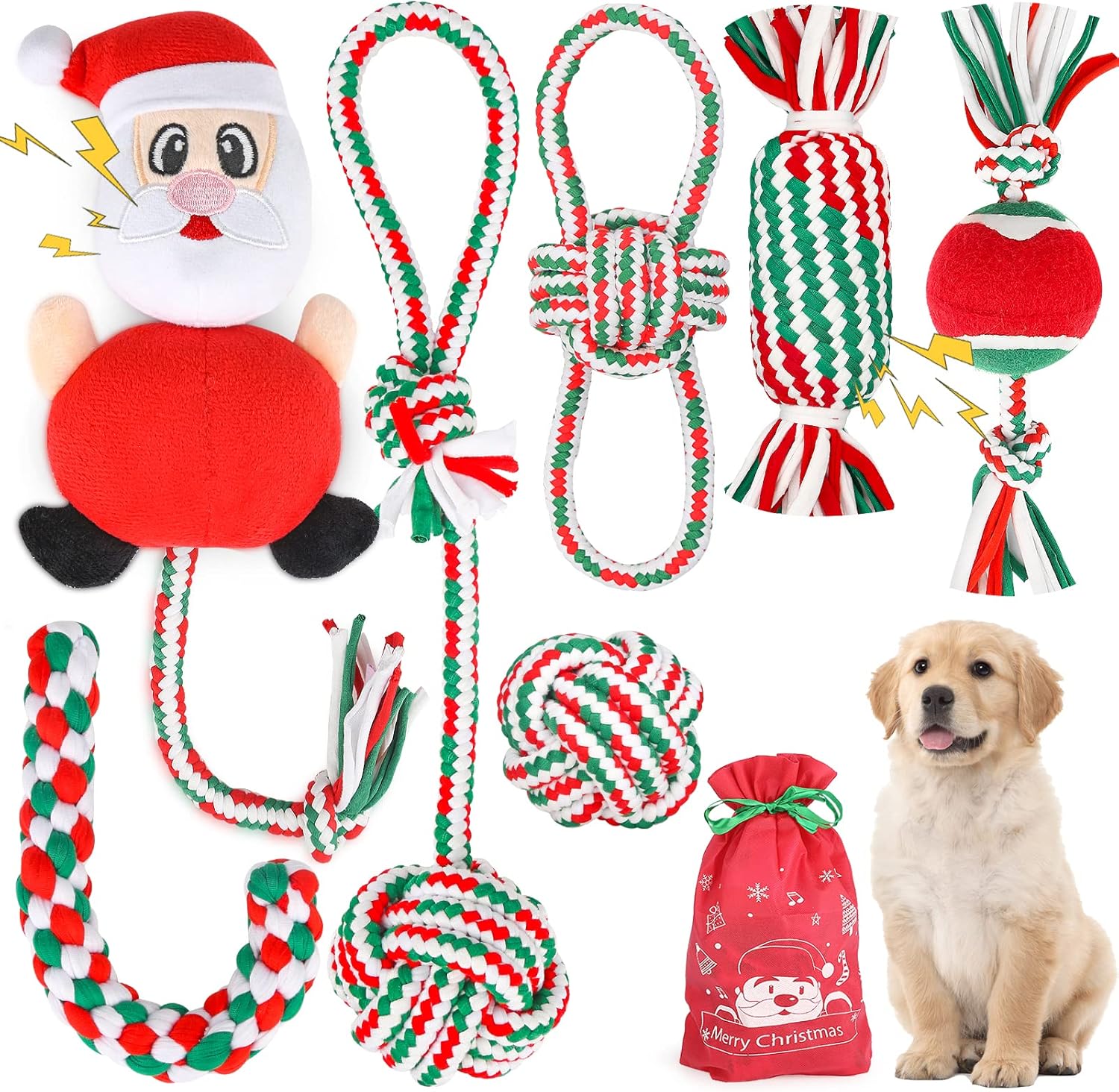 Dreamon Christmas Dog Toys Indestructible - Interactive Dog Rope Chew Toys for B...
