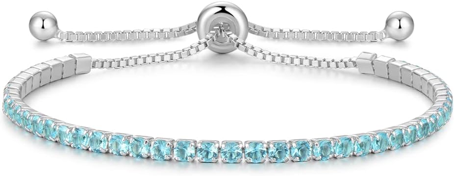 Christmas Gifts Sterling Silver Birthstone Tennis Bracelets for Women 2.5mm Tenn...