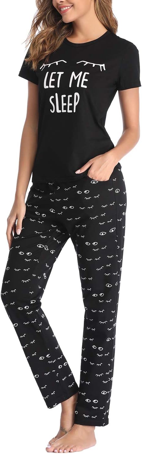 EISHOPEER Women's Pajama Set Printed Short Sleeve Top & Long Pants Sleepwear Pjs...