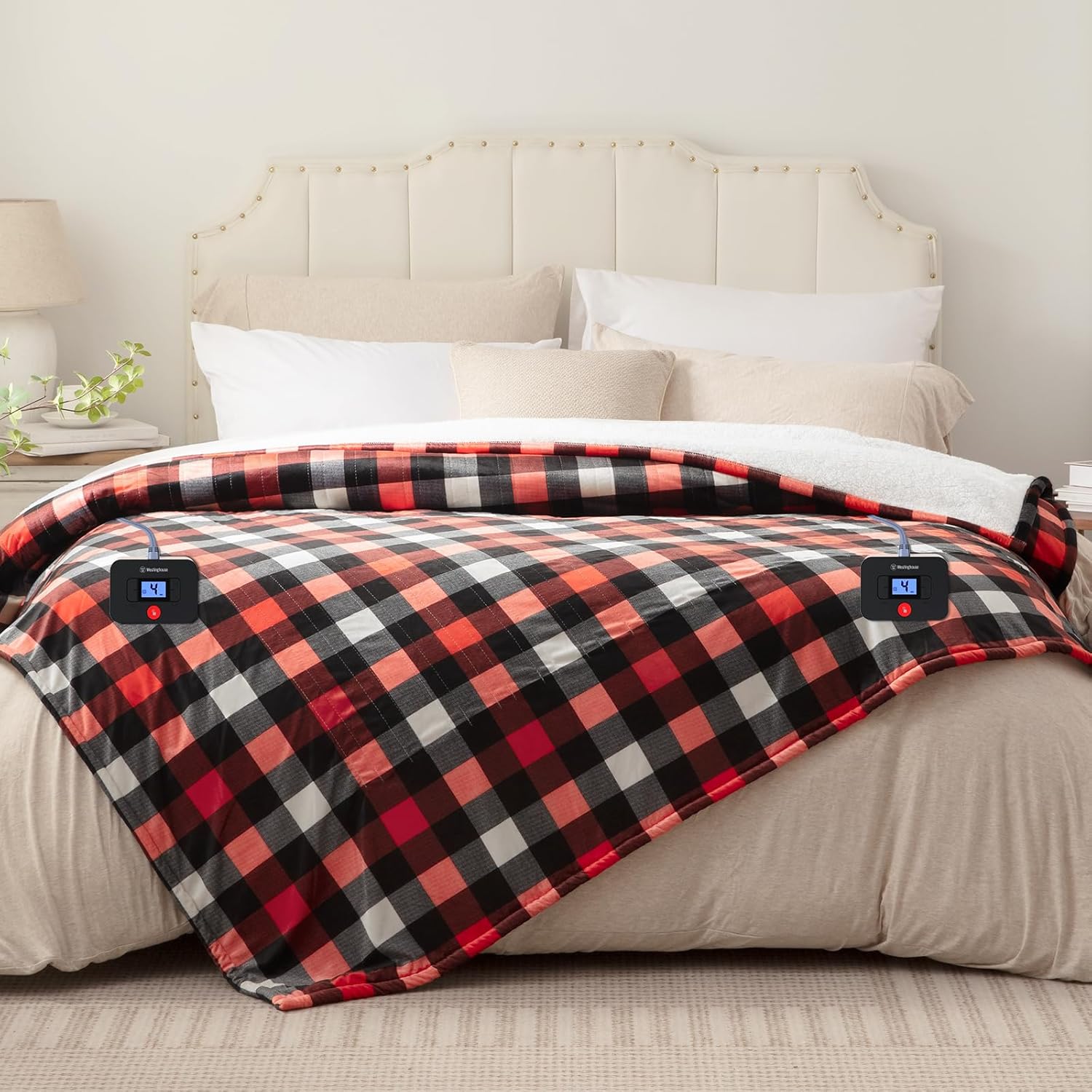 Westinghouse King Size Heated Blanket, Soft Flannel to Sherpa Electric Blanket w...