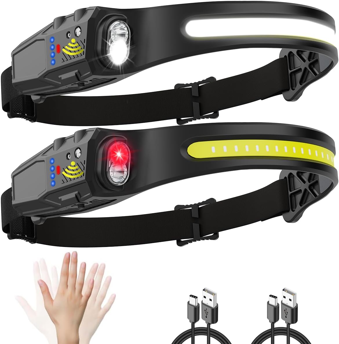 Headlamp Rechargeable 2Pack, 230° Wide Beam Head L...