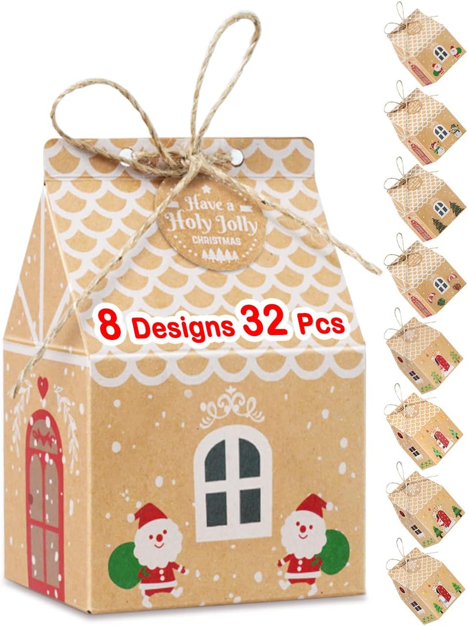 Wohohoho 32Pcs 8 Designs Christmas Party Gift Boxes, Upgrade Size Premium Kraft...