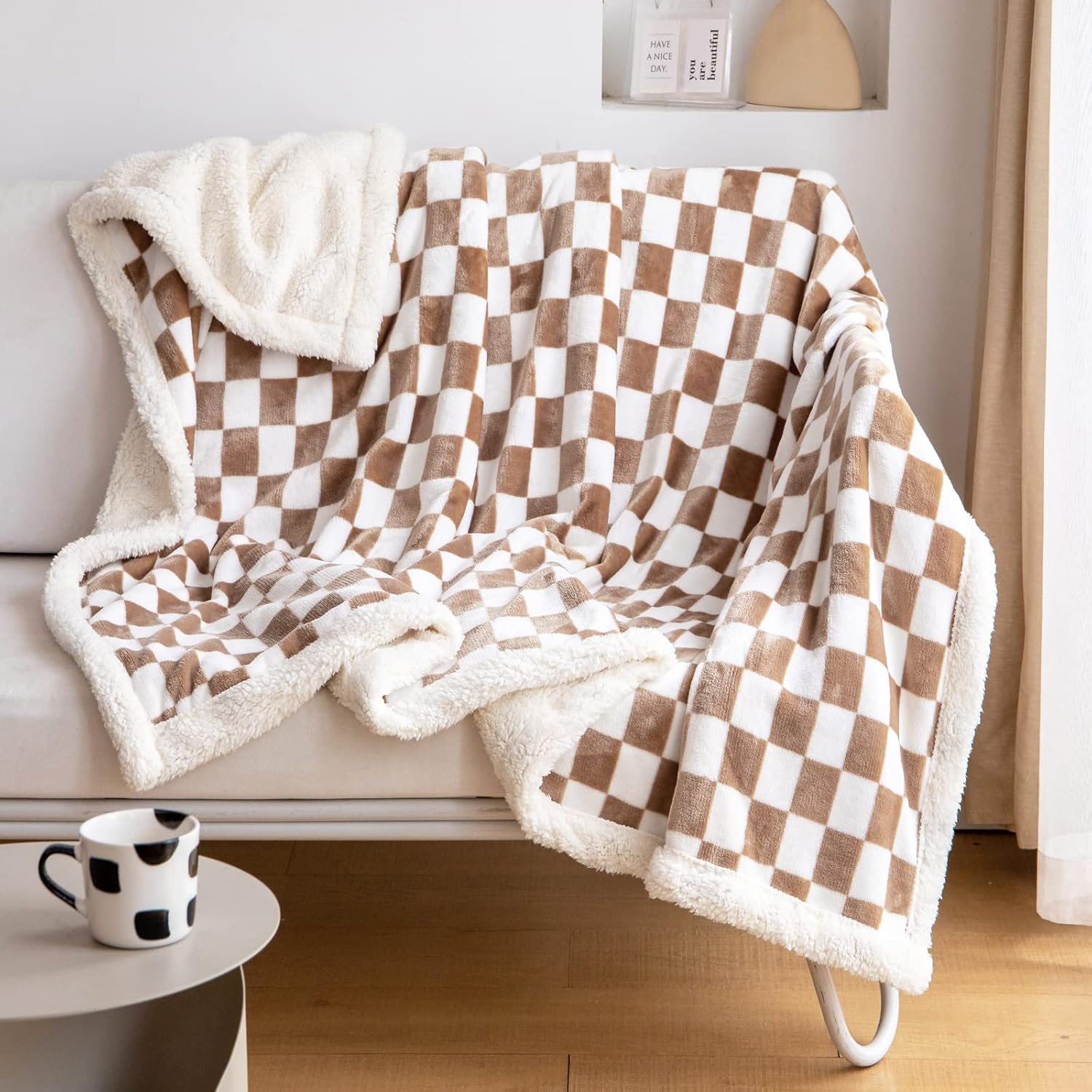 LOMAO Sherpa Throw Blanket Fleece Blanket with Checkered Pattern Soft Thick Blan...