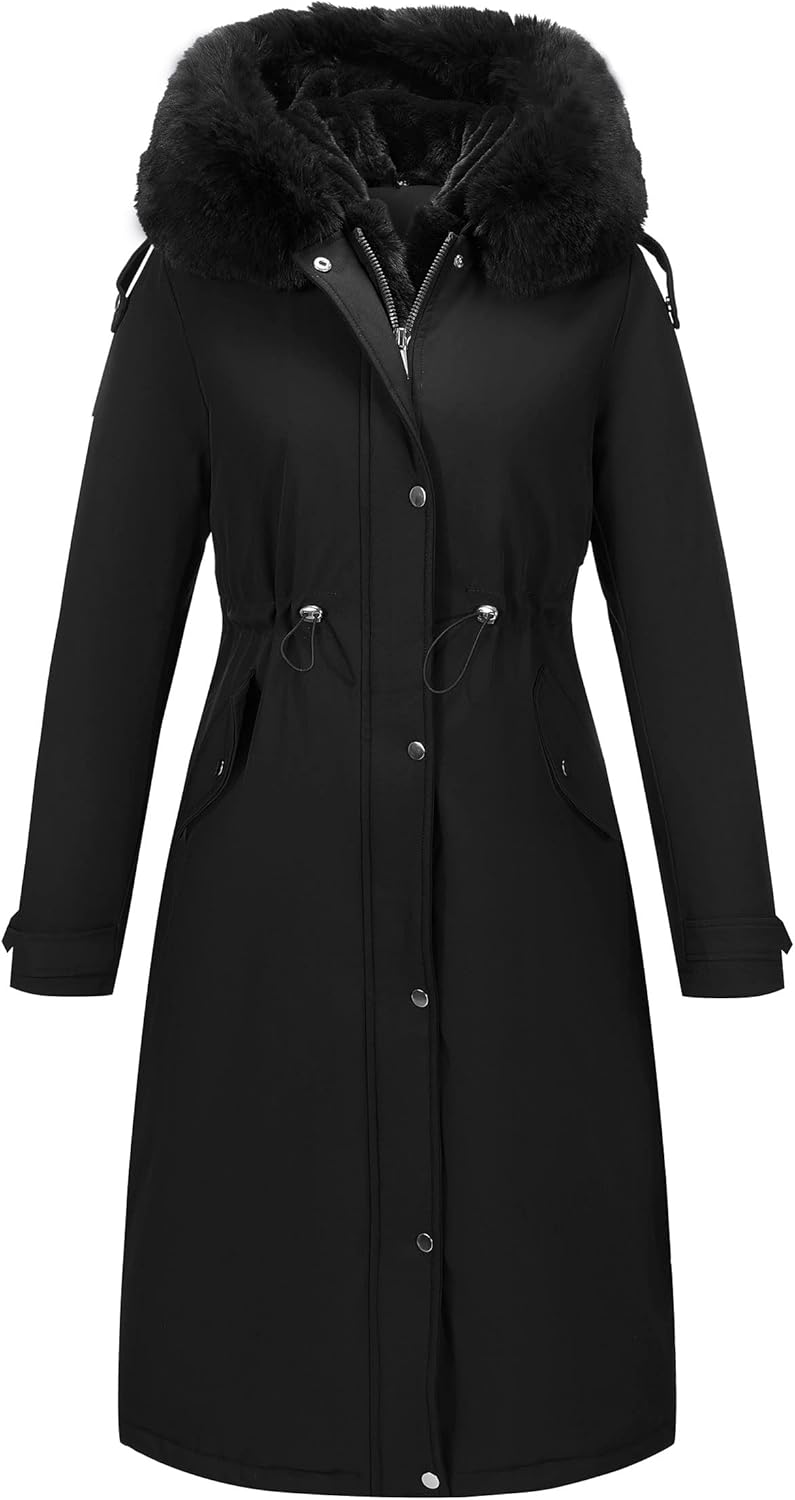 RISISSIDA Puffer Jacket Women Winter Fur Lined Coat with Long Fur Collar Hooded...
