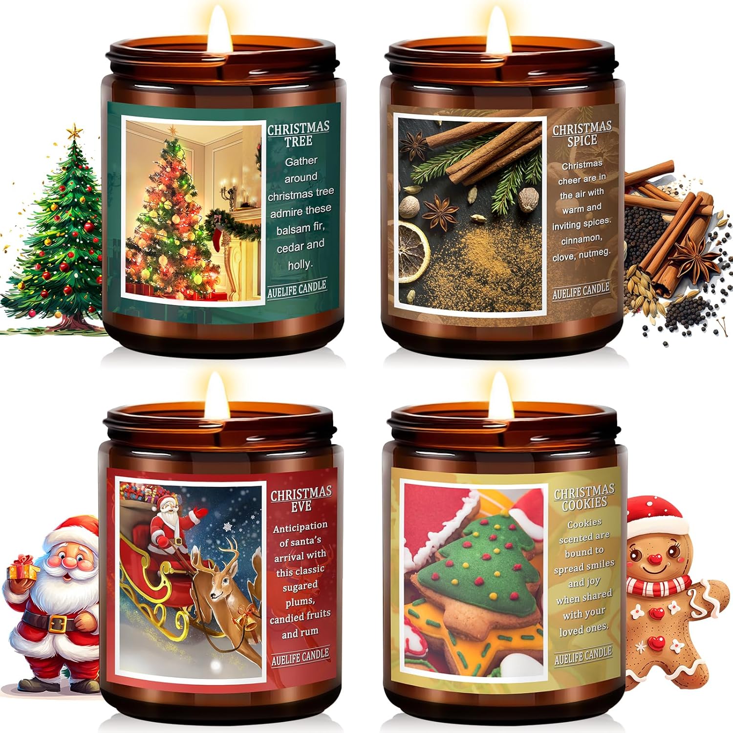 Christmas Candle Set | 4Pack Christmas Scented Candle Holiday Candle Gifts - Soy...
