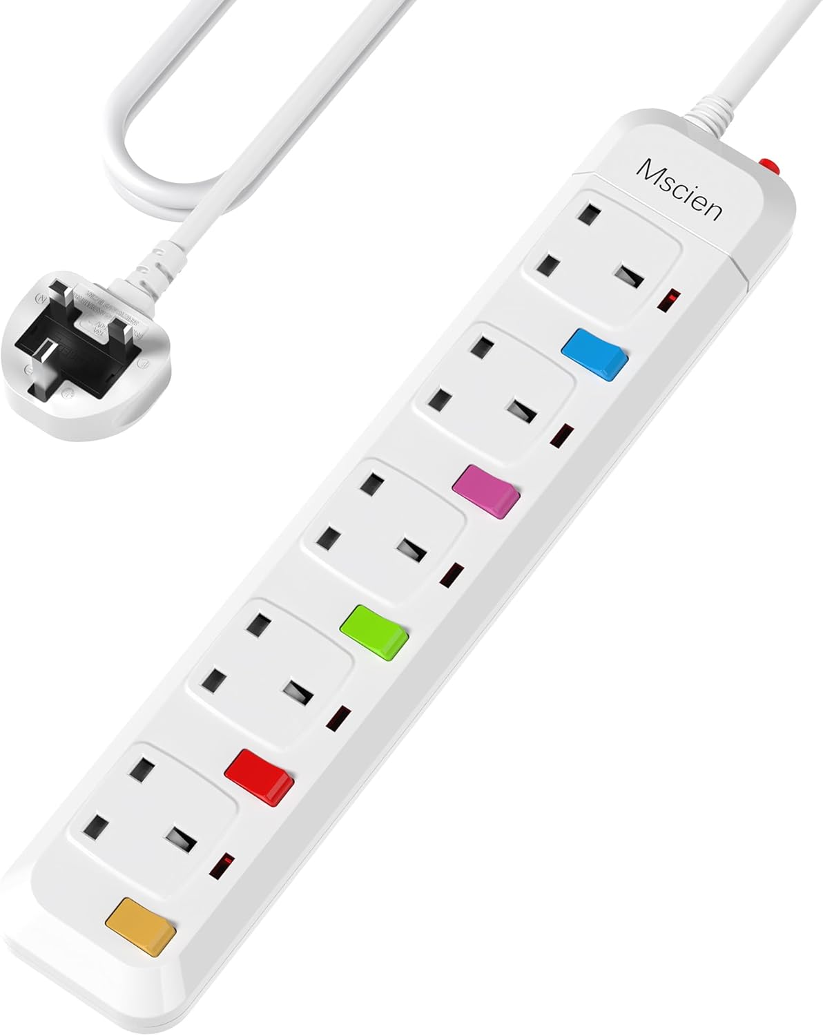 Mscien 1M Extension Lead 5 Way Independent Switch, Surge Protected Extension Lea...