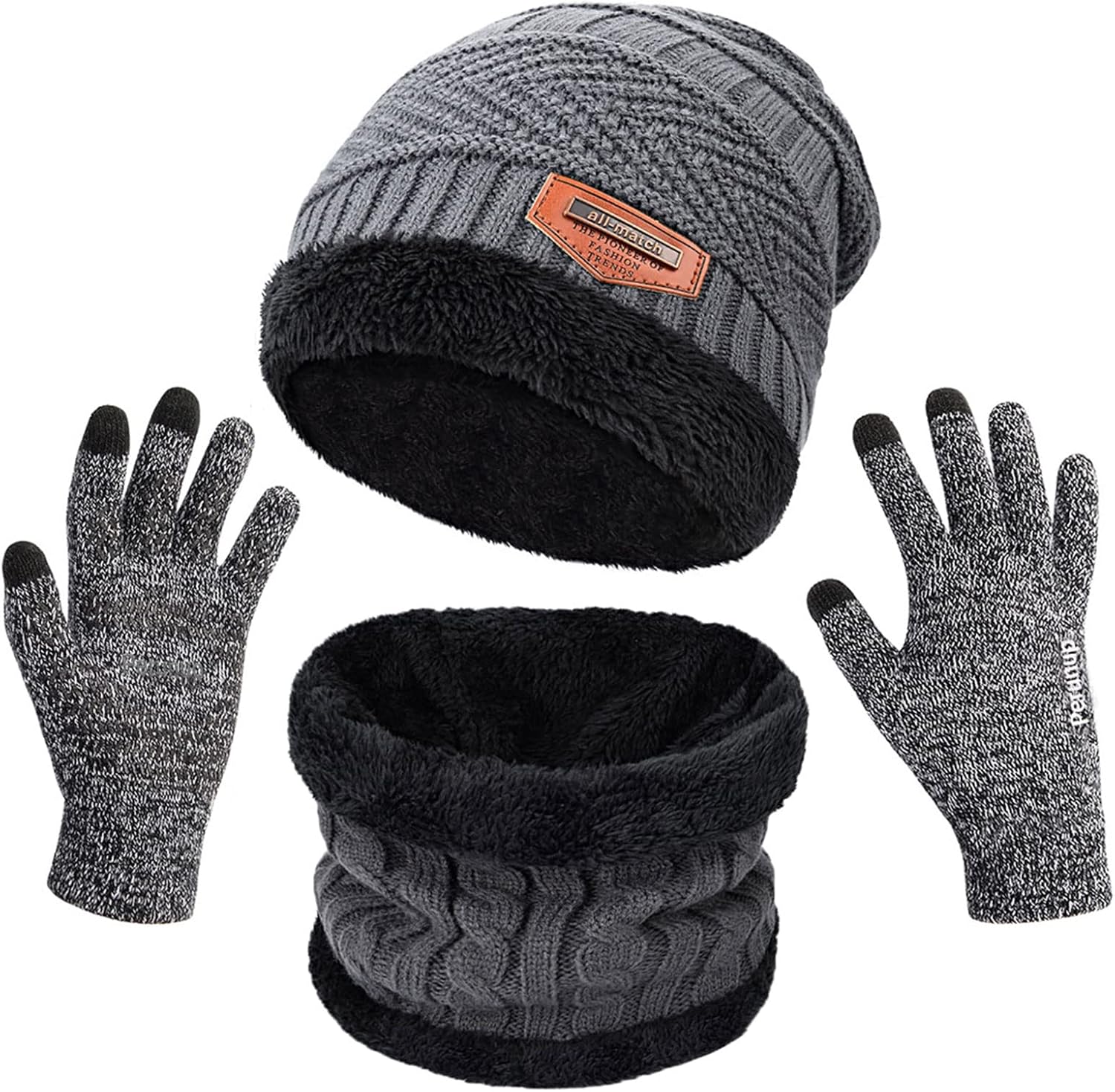 MAYLISACC Winter Knit Beanie Hat Neck Warmer Scarf and Touch Screen Gloves Set 3...