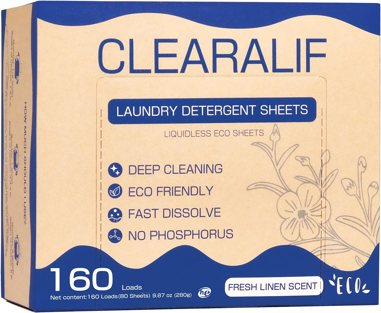 CLEARALIF Laundry Detergent Sheets Up to 160 Loads, Fresh Linen - Great For Trav...