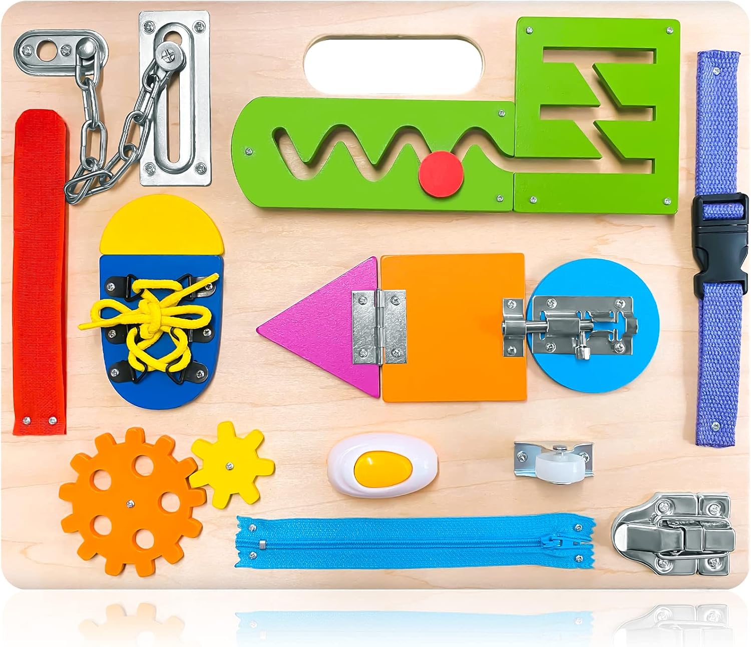 Montessori Busy Board for Toddlers, Wooden Sensory Toys, Preschool Learning Acti...