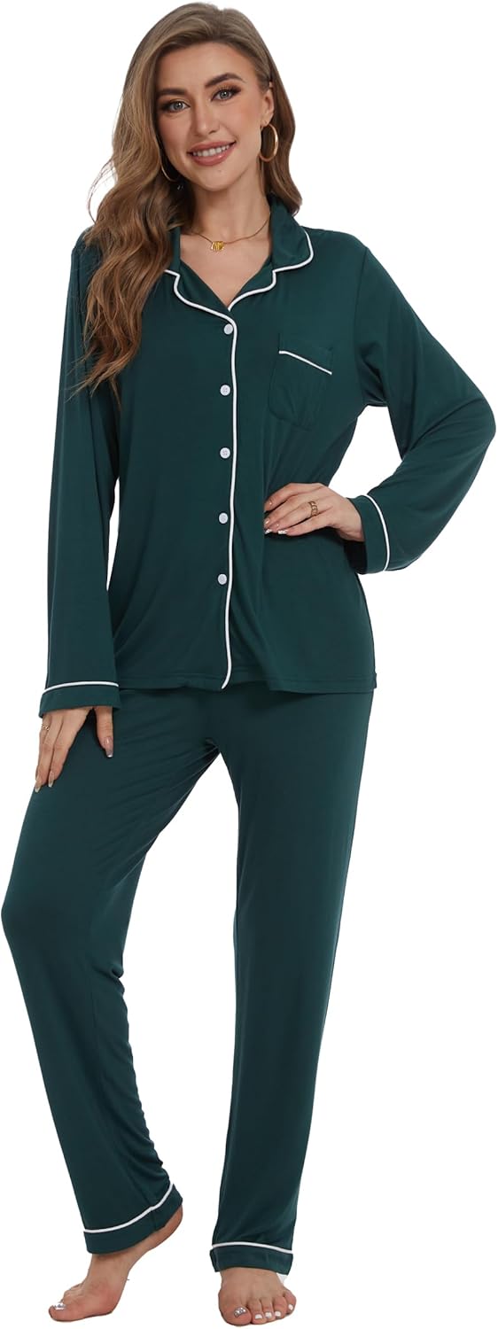 Button Up Pajamas for Women Long Sleeve Sleepwear Soft Loungewear Ladies Pjs Set...